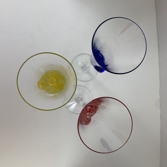 Set of 3 Murano Art Glass Cobalt Snail Escargot Crystal Champagne Flutes - Picture 5 of 9